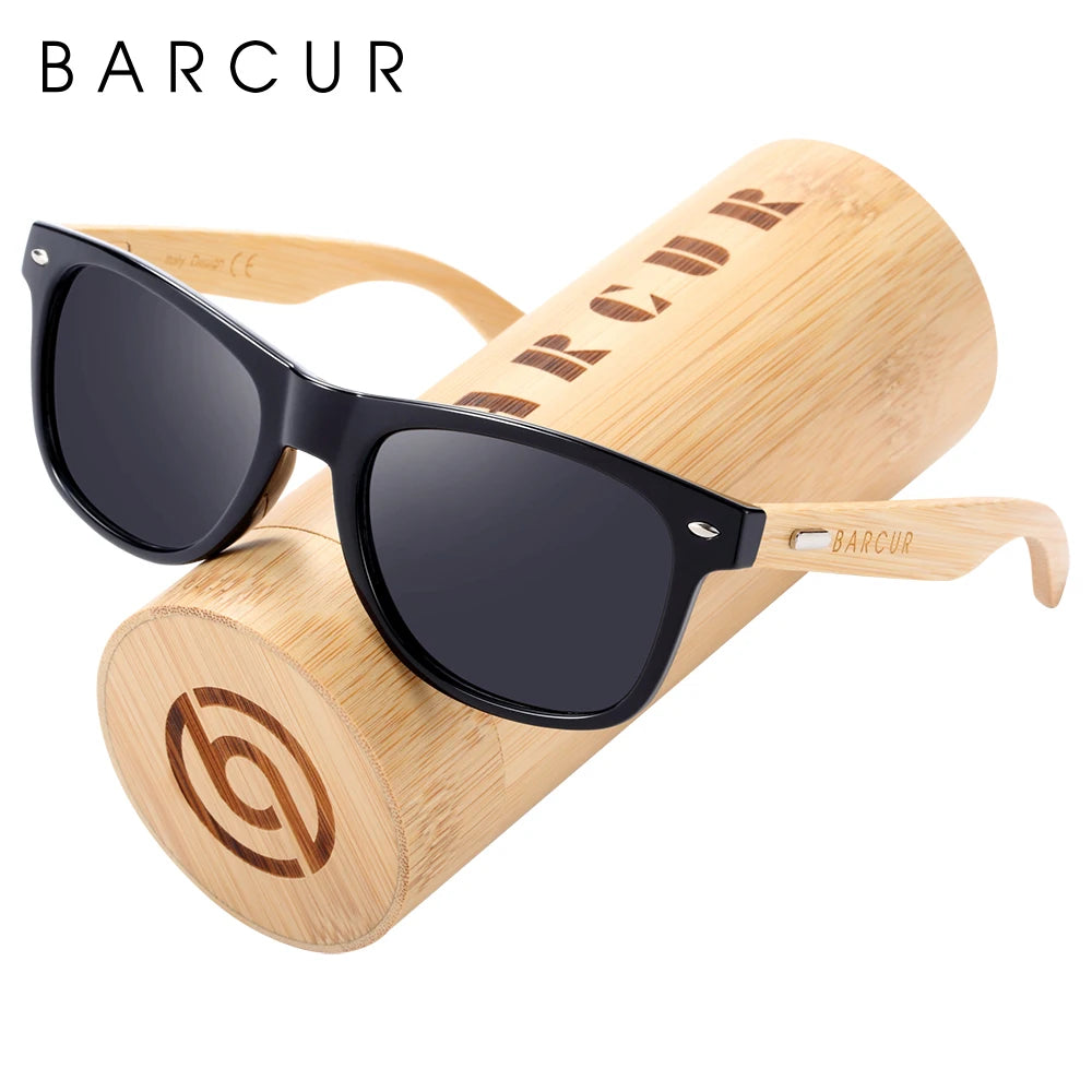BARCUR Polarized Man Sunglasses Bamboo Sun Glasses for Women Wood UV400 Eyewear Oculos Blue Light Blocking Glasses