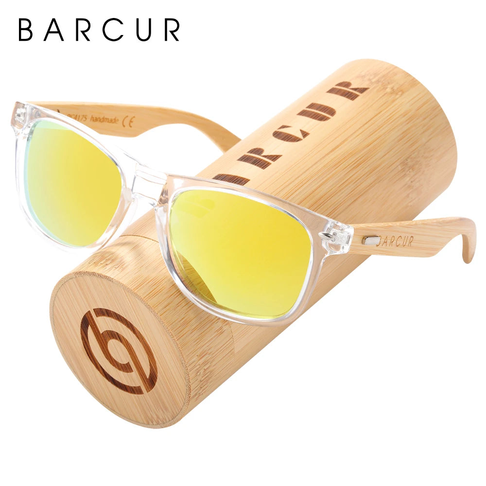 BARCUR Polarized Man Sunglasses Bamboo Sun Glasses for Women Wood UV400 Eyewear Oculos Blue Light Blocking Glasses