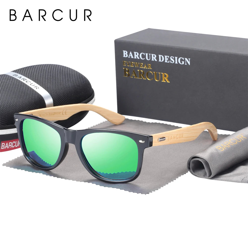BARCUR Polarized Man Sunglasses Bamboo Sun Glasses for Women Wood UV400 Eyewear Oculos Blue Light Blocking Glasses