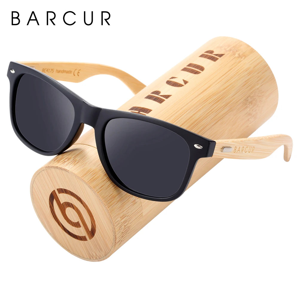 BARCUR Polarized Man Sunglasses Bamboo Sun Glasses for Women Wood UV400 Eyewear Oculos Blue Light Blocking Glasses