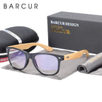 BARCUR Polarized Man Sunglasses Bamboo Sun Glasses for Women Wood UV400 Eyewear Oculos Blue Light Blocking Glasses