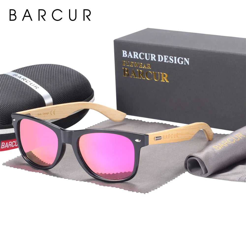 BARCUR Polarized Man Sunglasses Bamboo Sun Glasses for Women Wood UV400 Eyewear Oculos Blue Light Blocking Glasses