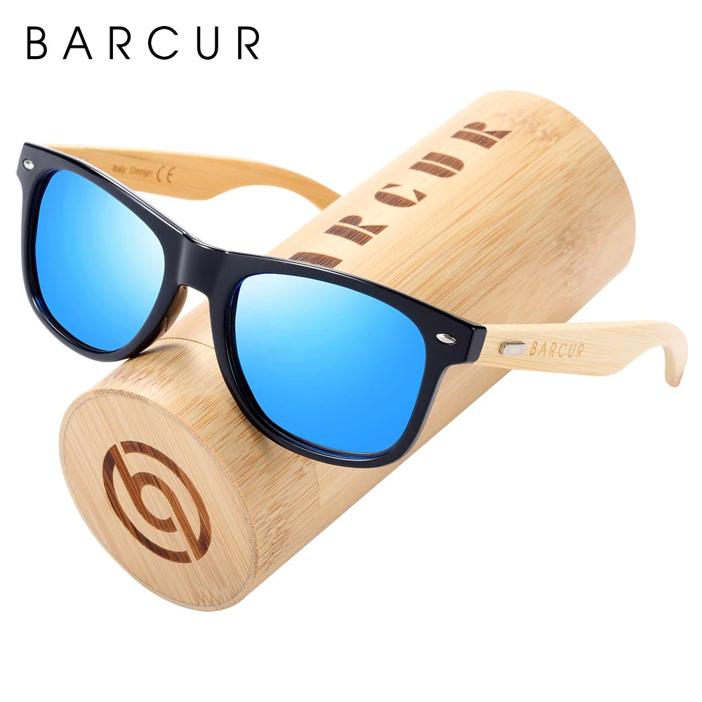 BARCUR Polarized Man Sunglasses Bamboo Sun Glasses for Women Wood UV400 Eyewear Oculos Blue Light Blocking Glasses