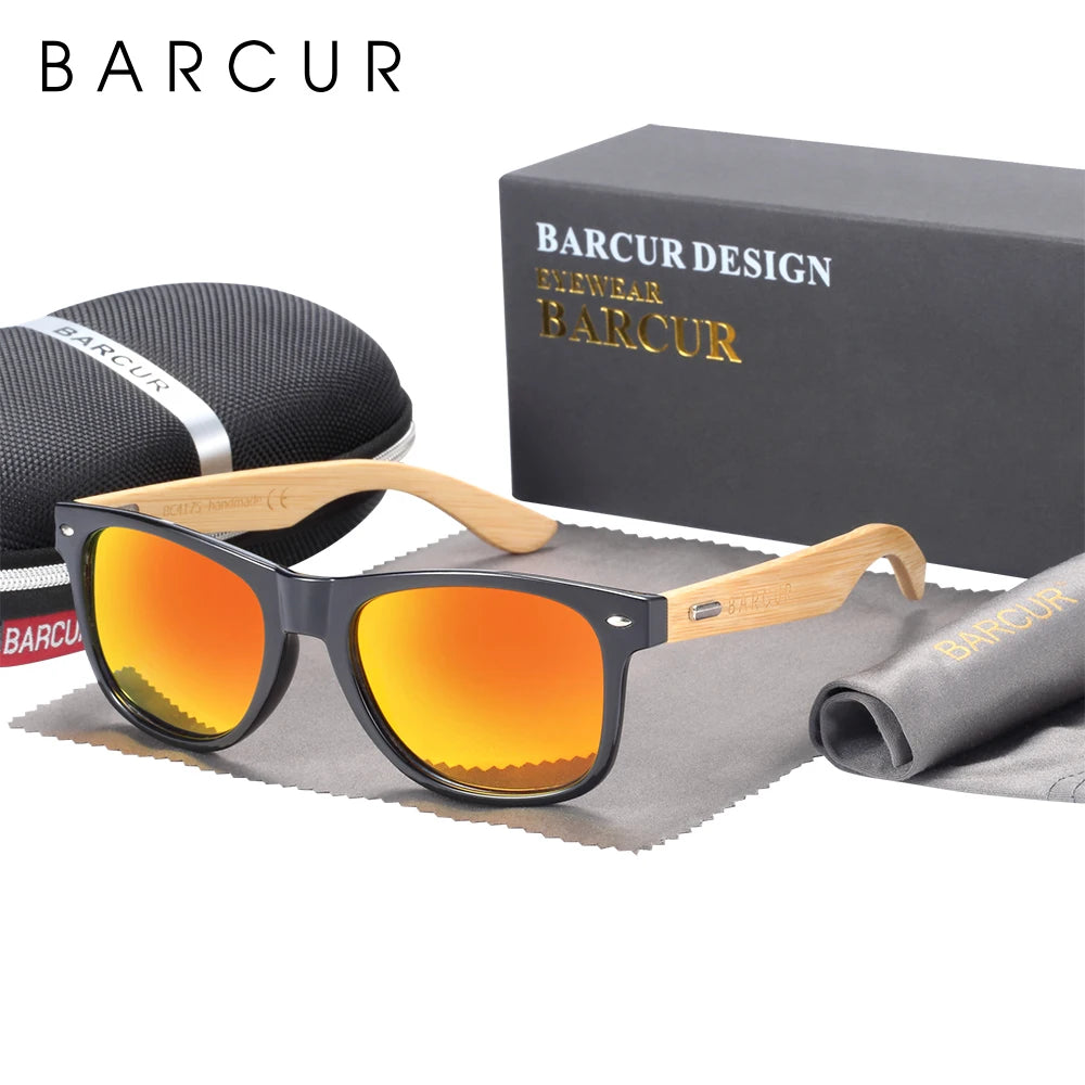 BARCUR Polarized Man Sunglasses Bamboo Sun Glasses for Women Wood UV400 Eyewear Oculos Blue Light Blocking Glasses