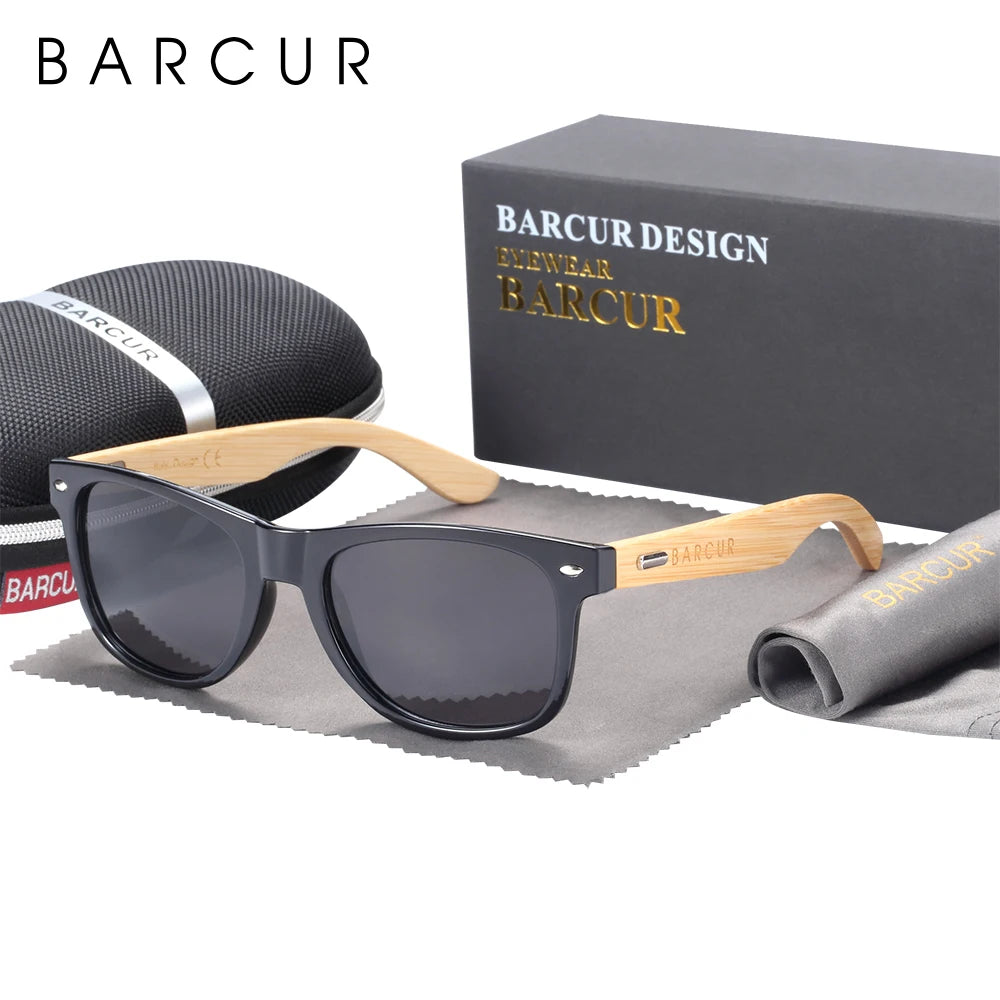 BARCUR Polarized Man Sunglasses Bamboo Sun Glasses for Women Wood UV400 Eyewear Oculos Blue Light Blocking Glasses