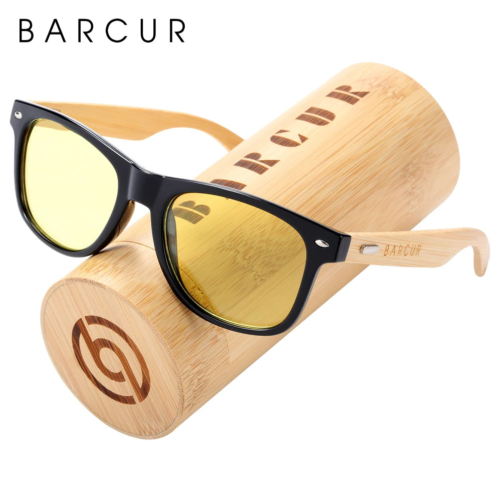 BARCUR Polarized Man Sunglasses Bamboo Sun Glasses for Women Wood UV400 Eyewear Oculos Blue Light Blocking Glasses