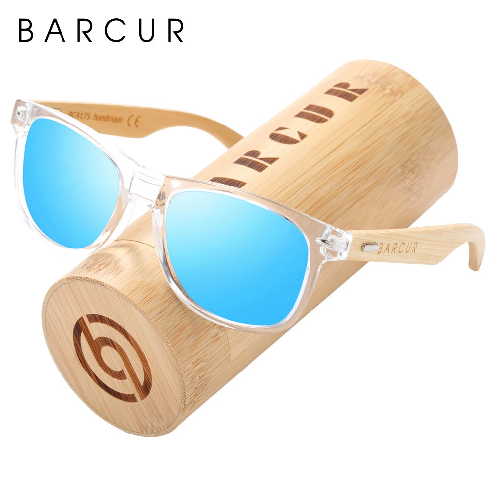 BARCUR Polarized Man Sunglasses Bamboo Sun Glasses for Women Wood UV400 Eyewear Oculos Blue Light Blocking Glasses