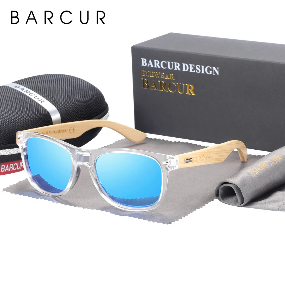 BARCUR Polarized Man Sunglasses Bamboo Sun Glasses for Women Wood UV400 Eyewear Oculos Blue Light Blocking Glasses
