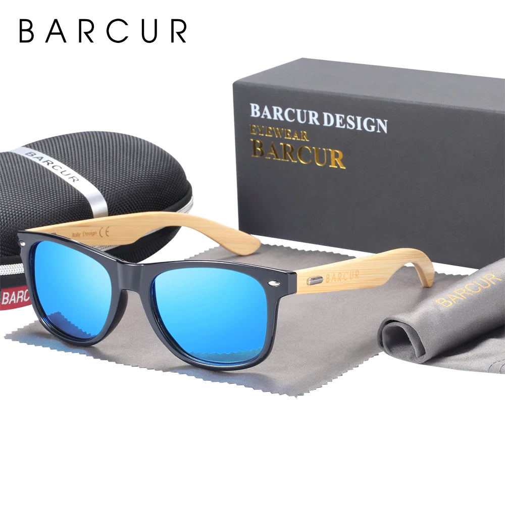 BARCUR Polarized Man Sunglasses Bamboo Sun Glasses for Women Wood UV400 Eyewear Oculos Blue Light Blocking Glasses