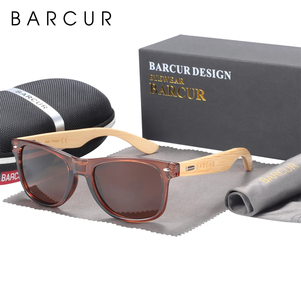 BARCUR Polarized Man Sunglasses Bamboo Sun Glasses for Women Wood UV400 Eyewear Oculos Blue Light Blocking Glasses