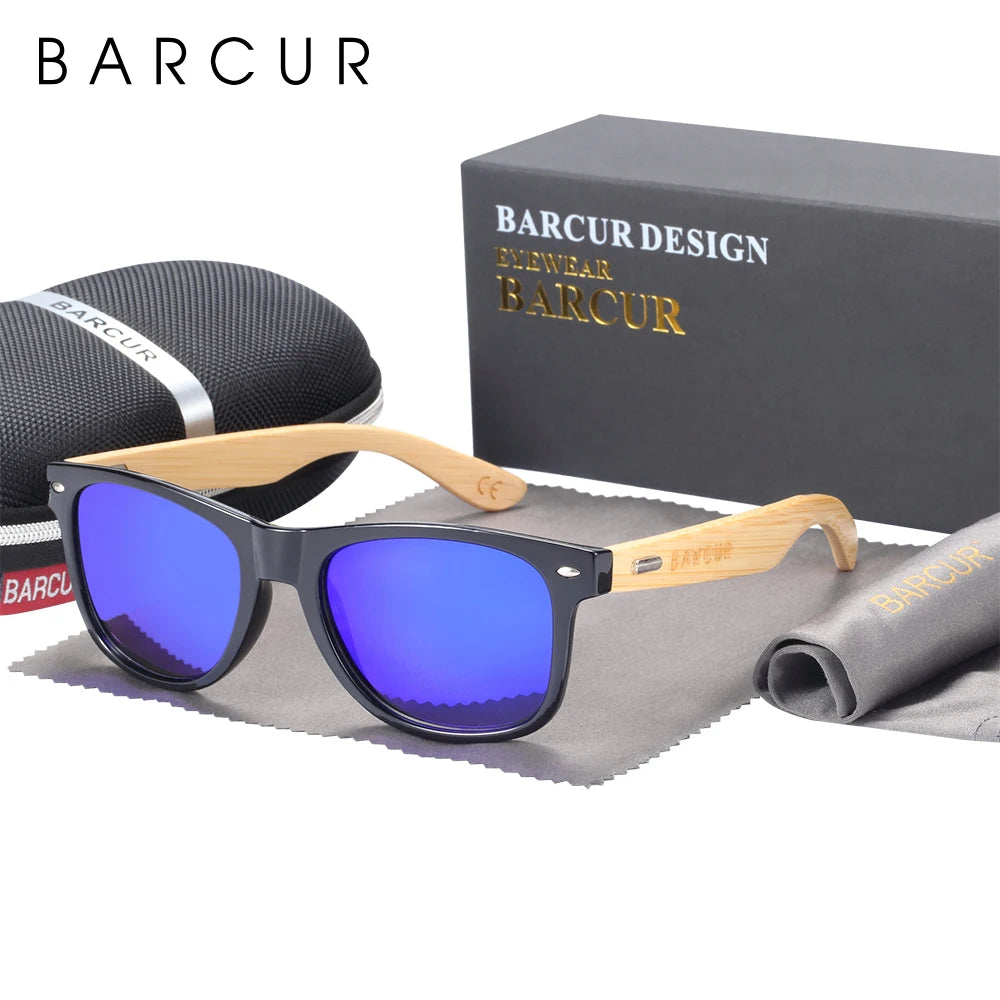 BARCUR Polarized Man Sunglasses Bamboo Sun Glasses for Women Wood UV400 Eyewear Oculos Blue Light Blocking Glasses