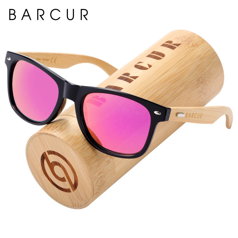 BARCUR Polarized Man Sunglasses Bamboo Sun Glasses for Women Wood UV400 Eyewear Oculos Blue Light Blocking Glasses