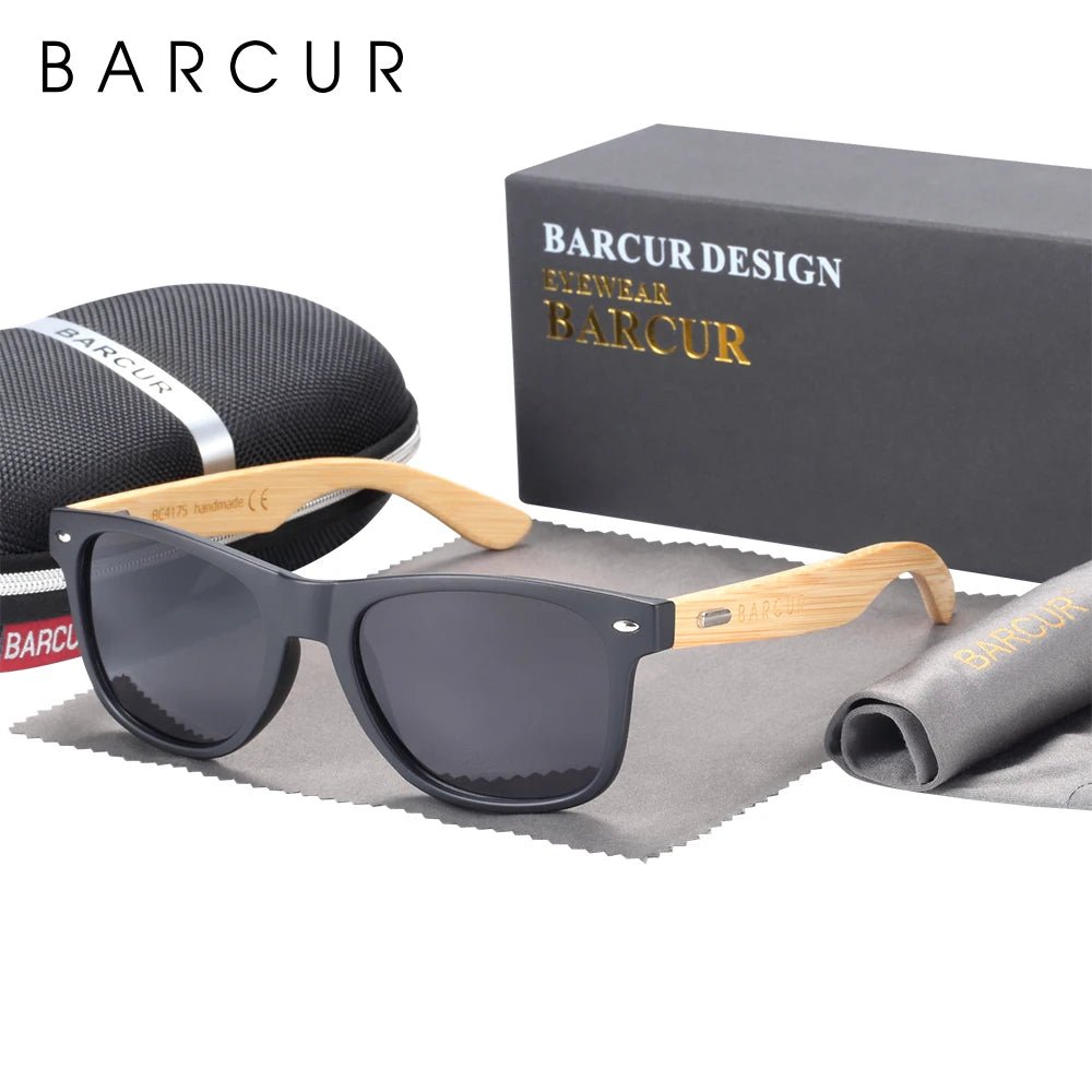 BARCUR Polarized Man Sunglasses Bamboo Sun Glasses for Women Wood UV400 Eyewear Oculos Blue Light Blocking Glasses