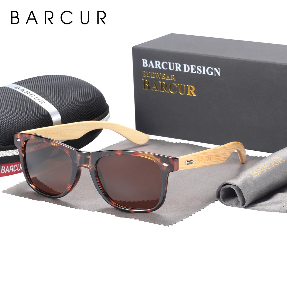 BARCUR Polarized Man Sunglasses Bamboo Sun Glasses for Women Wood UV400 Eyewear Oculos Blue Light Blocking Glasses