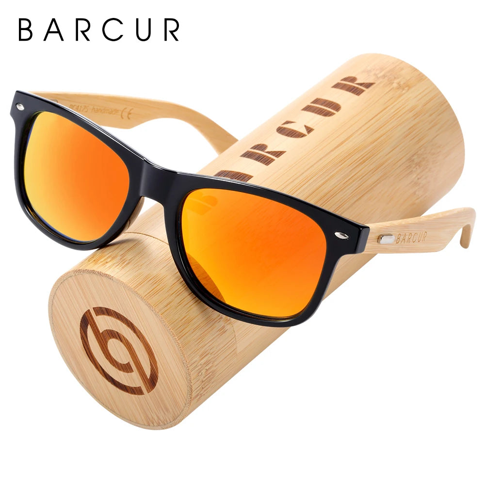 BARCUR Polarized Man Sunglasses Bamboo Sun Glasses for Women Wood UV400 Eyewear Oculos Blue Light Blocking Glasses