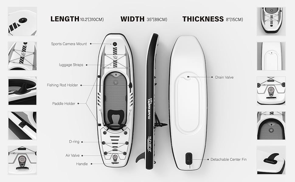 10.2'x35''x8'' Inflatable Kayak with Detachable Seat, SUP-
 Set Includes Hand Pump/Aluminum Oar/Backpack, Boat for Adults