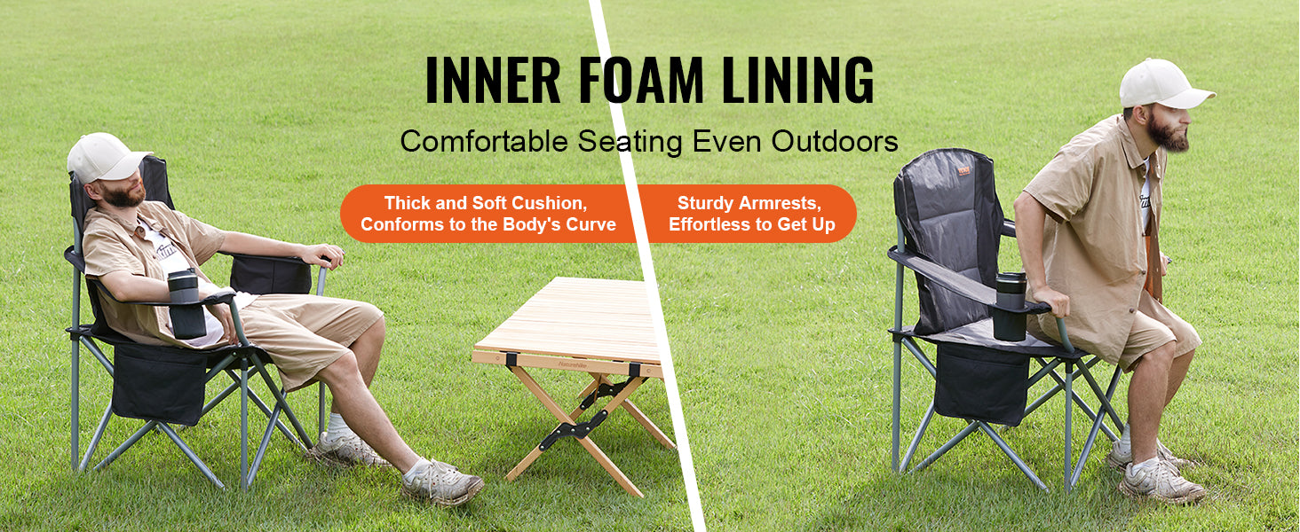 SucceBuy Camping Folding Chair for Adults  
Portable Quad Lumbar Back , Padded Arm  with Side Pockets for Beach, Lawn, Picnic