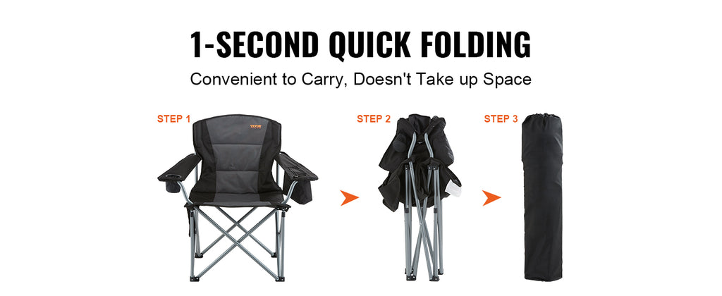 SucceBuy Camping Folding Chair for Adults  
Portable Quad Lumbar Back , Padded Arm  with Side Pockets for Beach, Lawn, Picnic