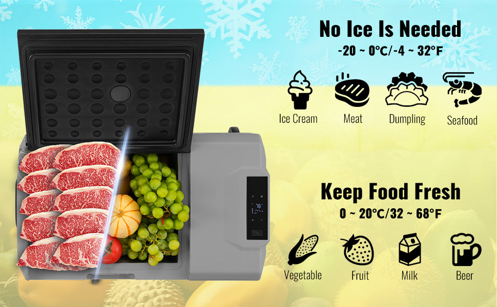 SucceBuy Car Refrigerator 12 Volt Car
Refrigerator Fridge Single Zone Portable Freezer  and Handle
 -4℉-68℉ 12/24V DC and Cooler