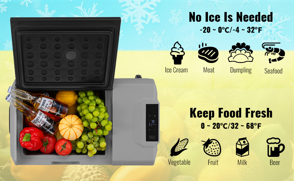 SucceBuy Car Refrigerator 12 Volt Car
Refrigerator Fridge Single Zone Portable Freezer  and Handle
 -4℉-68℉ 12/24V DC and Cooler