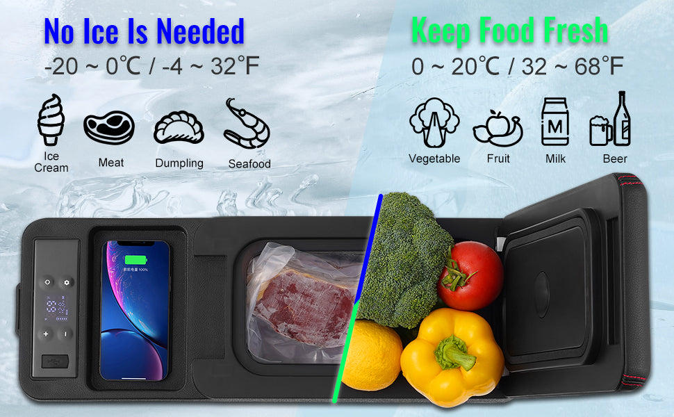 SucceBuy 8L Car Refrigerator , 
Car Armrest  Single Zone Freezer
 -4℉-68℉ Adjustable Range 12/24V DC and Cooler