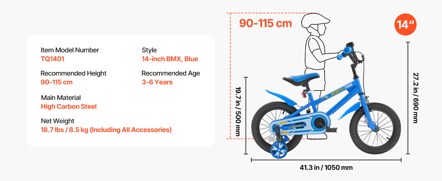 SucceBuy 14/16/18in Kids Bike BMX Style Children 
Bicycle with Training Wheels Toddler Bike for Boys & Girls Learning to Ride