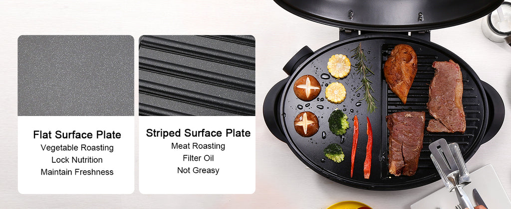 VEVOR Indoor/Outdoor Electric Grill, 1800W Electric BBQ Grill & 
2 Zone Grilling Surface Adjustable Temperature for Party Camping