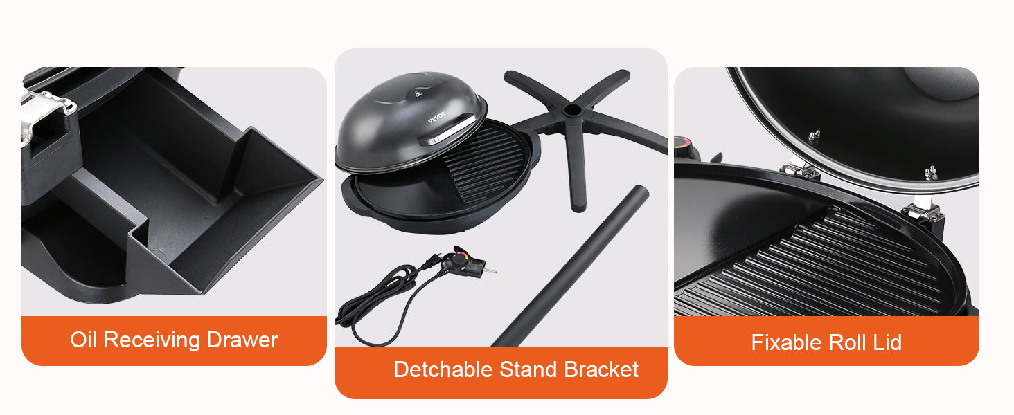 VEVOR Indoor/Outdoor Electric Grill, 1800W Electric BBQ Grill & 
2 Zone Grilling Surface Adjustable Temperature for Party Camping