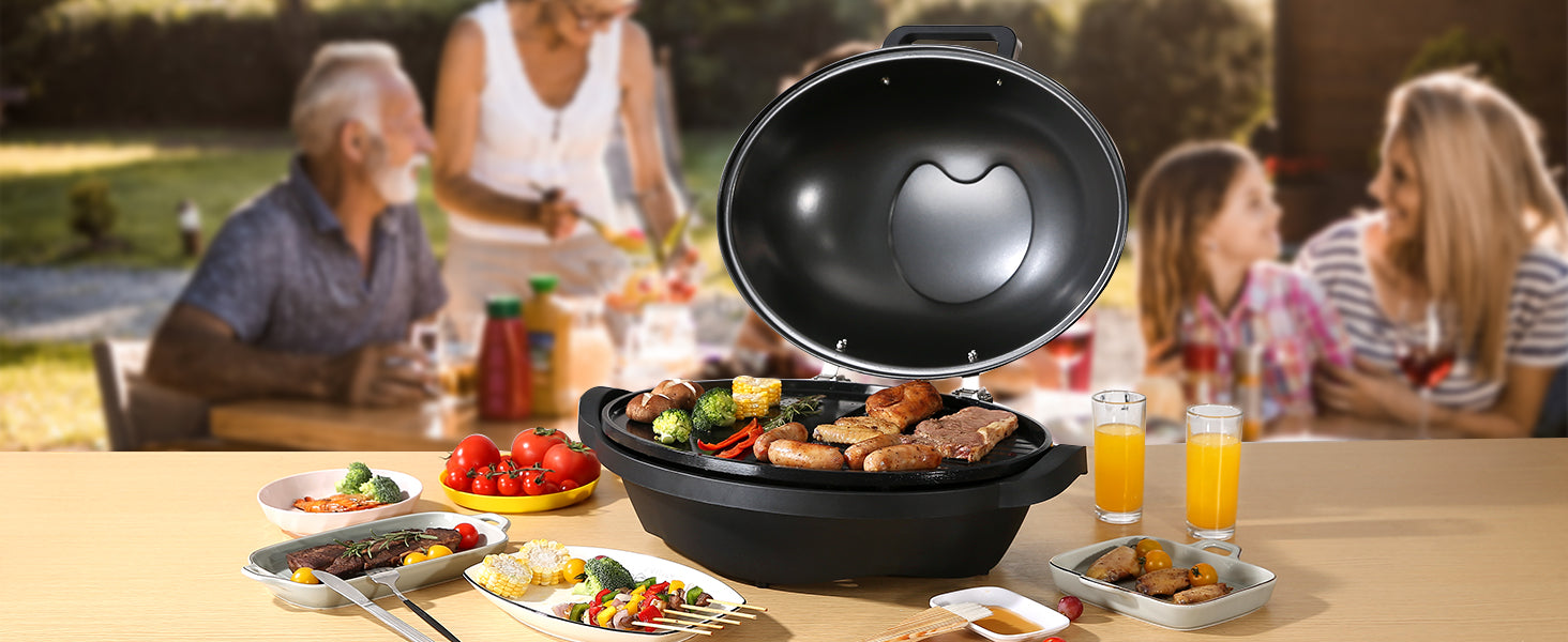 VEVOR Indoor/Outdoor Electric Grill, 1800W Electric BBQ Grill & 
2 Zone Grilling Surface Adjustable Temperature for Party Camping