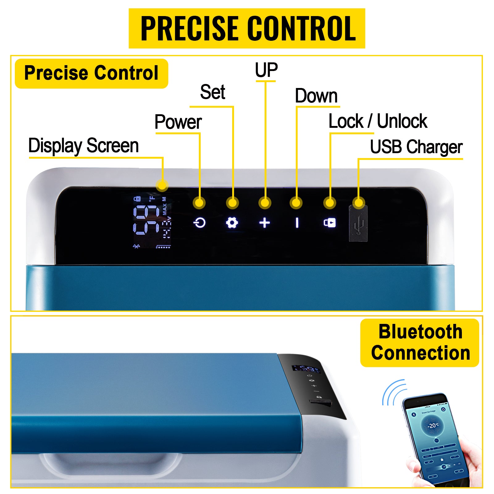 Succebuy 12V Portable Refrigerator, 
App Control(-4℉~68℉) Car  Electric Compressor Cooler