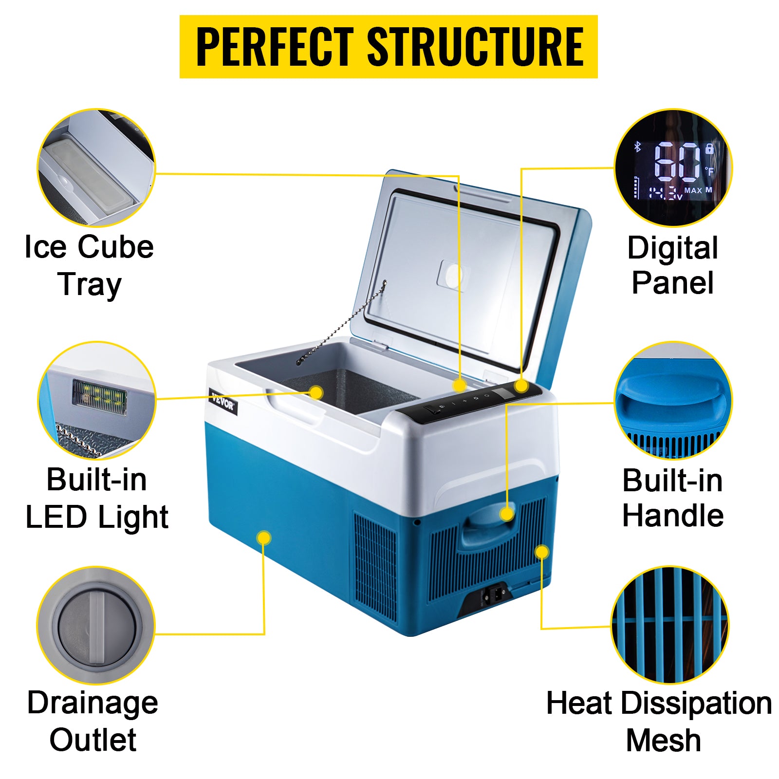 Succebuy 12V Portable Refrigerator, 
App Control(-4℉~68℉) Car  Electric Compressor Cooler