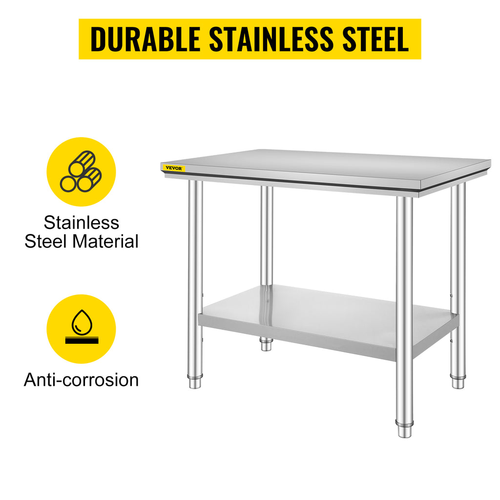 VEVOR Kitchen Work Bench.
Commercial Catering Table with Undershelf Stainless Steel 330LBS 286LBS for Restaurant Garage