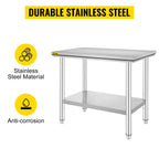 VEVOR Kitchen Work Bench.
Commercial Catering Table with Undershelf Stainless Steel 330LBS 286LBS for Restaurant Garage