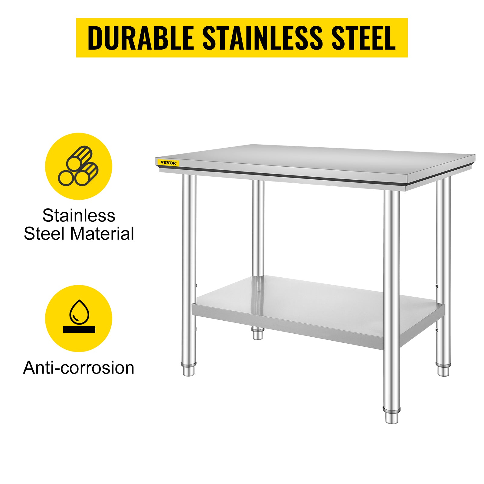 VEVOR Kitchen Work Bench.
Commercial Catering Table with Undershelf Stainless Steel 330LBS 286LBS for Restaurant Garage