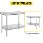 VEVOR Kitchen Work Bench.
Commercial Catering Table with Undershelf Stainless Steel 330LBS 286LBS for Restaurant Garage