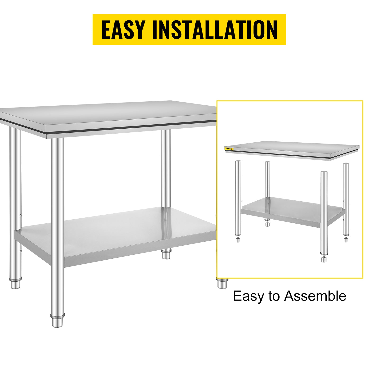 VEVOR Kitchen Work Bench.
Commercial Catering Table with Undershelf Stainless Steel 330LBS 286LBS for Restaurant Garage
