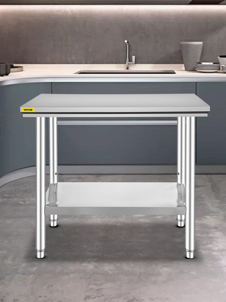 VEVOR Kitchen Work Bench.
Commercial Catering Table with Undershelf Stainless Steel 330LBS 286LBS for Restaurant Garage