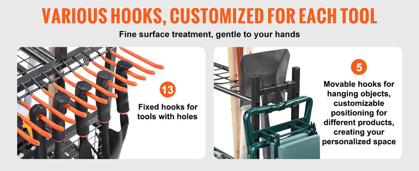 VEVOR Garden Tool Organizer, 16 Slots, Hooks, Tower Rack, Wheels, Garage, Long-Handled Tools, Rake, Broom, Metal Stand