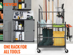 VEVOR Garden Tool Organizer, 16 Slots, Hooks, Tower Rack, Wheels, Garage, Long-Handled Tools, Rake, Broom, Metal Stand