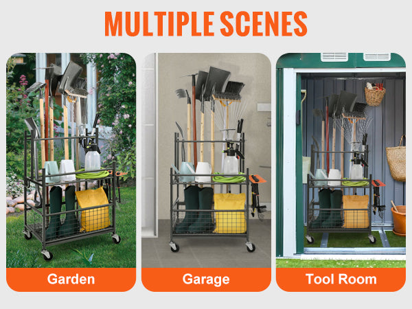 VEVOR Garden Tool Organizer, 16 Slots, Hooks, Tower Rack, Wheels, Garage, Long-Handled Tools, Rake, Broom, Metal Stand