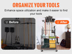 VEVOR Garden Tool Organizer, 16 Slots, Hooks, Tower Rack, Wheels, Garage, Long-Handled Tools, Rake, Broom, Metal Stand